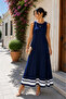 Timeless Elegance for Summer - Women's Round Neck Marine Detailed Long Viscose Dress - 4
