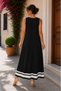 Timeless Elegance for Summer - Women's Round Neck Marine Detailed Long Viscose Dress - 4