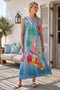 Italian Indigo Brittle Collar Sleeveless Digital Printed Casual Long Oversize Woven Dress 130 68