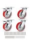 Polyurethane (PU) Silent Castor- Set of 4 Heavy Duty 2 Brakes + 2 Swivel Castor Wheels, Locking Industrial Plate Caster for Furniture, Workbench,With Screws (Red, 5 INCH)