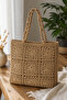 Handmade Paper Rope Straw Weave Large Size Women's Shoulder Bag Bohemian Beach and Daily Use Beige - 2