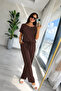 Women's Short Sleeve Crew Neck Viscose Two-Thread Blouse and Pants Two-Piece Set - 3