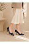 Navy Blue Patent Leather Stiletto Heeled Shoes - 2