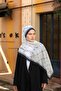 Allure Linea Patterned Tencel Shawl - Navy Blue and White - 2