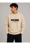 Work Harder Print Detailed Crew Neck 2 Thread Sweatshirt with Embroidery Detail