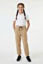 Beige Girls' School Sweatpants with Elastic Waist and Zippered Pockets 24736