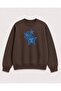 Denim Effect Star Printed 2 Thread Raster Crew Neck Sweatshirt