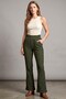 Women's Khaki Bubble Fabric Elastic Waist Flared Trousers