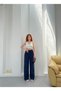 Women's Navy Blue High Waist Lace-Up Muslin Trousers Sr5200 - 4