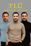 Men's Corded Fabric Knitwear Sweater Set of 3 Baby Blue Beige Black Regular Turtleneck Full-Throated Knitwear Set - 4