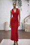 Women's Sleeveless V-Neck Long Knit Dress - 5