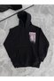 Long Sleeve Hooded Sweatshirt with Front and Back Print - Black