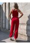 Women's Rope Strap Long Sandy Jumpsuit with Double-Breasted Collars and Waist Belt - 4
