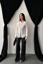 Women's White Shirt Lapel Long Sleeve Cover Pocket Pleated Button Woven Shirt - 3