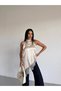 Women's Cream Halter Neck Lace Embroidered Asymmetrical Satin Blouse Hzl26S-Fry123901 - 3