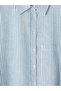 Özmarka New Season Blue Striped Oversize Linen Blend Women's Shirt - 6