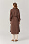Belted Button Detailed Flowy Brown Tunic 1653 - 3