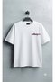 Unisex White Minimalist Floral Printed Oversize Fit Crew Neck Premium T-Shirt with Chest Detail