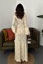 Women's Beige Maxi Knitwear Dress Openwork Knitted Patterned U-Neck Spanish Sleeve - 5