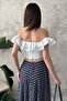 Women's White Crop Blouse with Carmen Collar, Underwire, Ruffles, Short Sleeves and Tie Detail - 5