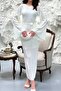 Women's Ecru Pleated Maxi Dress Round Neck Spanish Sleeve Belted Lined - 5