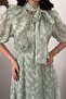 Women's Mint Bowknot Scarf Collar Balloon Sleeve Lined Floral Patterned Midi Dress - 4