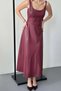 Women's Burgundy Strappy Faux Leather Look Square Neck Waist Accent Midi Dress - 3