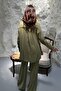 Women's Olive Bottom - Top Set Shirt Pants Double Set Buttoned Wide Leg Long Sleeve - 5
