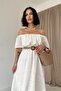Women's White Off-Shoulder Brode Maxi Dress Flounce Collar Flared Cut Cotton - 2