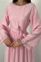 Women's Pink Long Sleeve Lace Cuff Belted A-Line Maxi Dress - 4