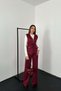 Women's Burgundy Suede Vest and Trousers Set with Zipper, Lacing, Pockets, Wide Legs - 2