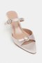 Calista Dark Beige Satin Buckle Detail Pointed Toe Women's Heeled Slippers - 6