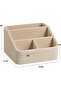 Remote control storage box with 4 compartments, multi-functional and stylish small bedside tabletop storage box (beige)