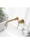 Wall-mounted basin faucet, made of brass, with a 360° rotating spout, hot and cold water, single handle, brushed gold finish.