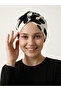 Patterned Crossed Combed Cotton Ecru-Black Ready-To-Wear Turban Hijab Pool Cap Suitable for Medical Use - 5
