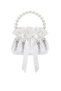 White Cotton Satin Bag, with Crystal Glass Stone Decoration, Pearl Handle, Satin Drawstring, for Daily Use / Evening Dress / Event / Celebration - 2