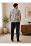 Men's Gray Printed Cotton Plaid Pants Pajama Set Short Sleeve Casual Home Wear - 3
