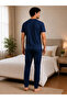 Men's Navy Blue Dream Big Printed Cotton Long Pants Pajama Set Comfortable Home Wear - 3