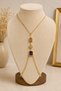 Gold Color Geometric Stone Detailed Shahmeran Bracelet Women's Hand Chain Adjustable Stainless Steel - 2