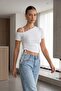Women's Asymmetric Collar with Ruffle Detail, Lycra Flexible Fabric, Drawn-Up Bluz - 3
