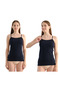 Women's 3-Piece (Navy Blue-Rose-Burgundy) Cotton Soft Textured Lycra Body-Hugging Undershirt with Straps - 6