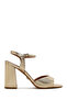 Women's Gold Ankle Buckle Thick Heeled Metallic Leather Sandals 26Sfd161832
