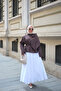 Women's Collar Ribbon Tie Asymmetrical Cut Blouse Brown - 2