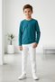 T-Shirt Boy's Basic Green T-Shirt Long Sleeve 100% Cotton Crew Neck Unprinted Tshirt - 3