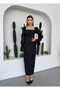 Women's Black Midi Dress Square Neck Chiffon Balloon Sleeves Ruffle Detail - 4