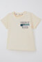 Boy's Shorts Set with Retro Music Back Print, Ages 3-8, Cream - 6