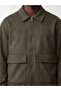 Khaki Loose Fit Shirt Collar Men's Leather Look Coat - 3
