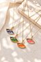 Women's Gold Color Fan Pendant Necklace with Enamel Zircon Stone and Stylish Minimal Steel Chain - 2