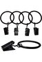 Curtain rings with clips - 40 pieces - Black - Rust resistant - 5
