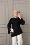 Black 100% Linen Asymmetrical Cut Tunic with Tie at the Back |   Wide Sleeves Natural Cotton Oversize Casual Hijab Tunic |   Comfortable and Stylish Women's Tops - 3